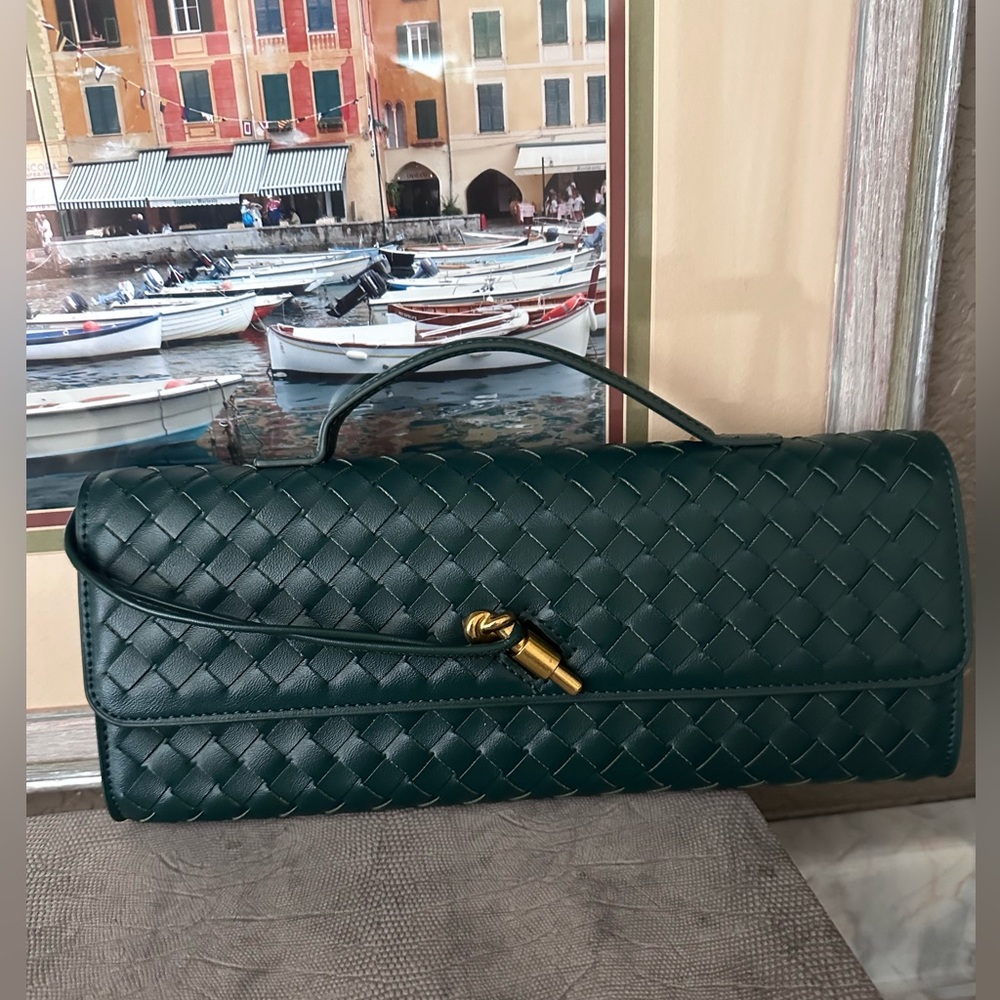 Elegant Dark Green Woven Clutch